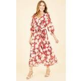 Midi Dresses - Red Yumi Blossom Print Wrap Midi Dress