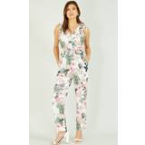 White - Women Jumpsuits & Overalls MELA Ivory Palm Print Wrap Jumpsuit With Pockets