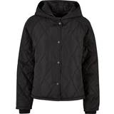 Urban Classics Women Jackets Urban Classics Ladies’ oversized diamond quilted hooded jacket Between-seasons Jacket black