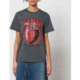 Ganni Strawberry Printed Organic Cotton-Jersey T-Shirt Grey