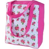 Pink Fabric Tote Bags Homescapes 36 x 43 x 11 cm Cotton Pink Roses and Dots Design Shopping Bag