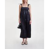 Recycled Fabric Dresses Ganni Double Satin String Long Dress in Black Elastane/Recycled Polyester Women's Black