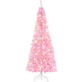 With Lighting Christmas Trees Homcom 6Ft Prelit Pencil Artificial Slim Christmas Tree