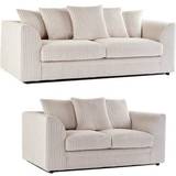 Furniture Luxor Jumbo Cord Cream Sofa 190cm 2pcs 3 Seater, 2 Seater