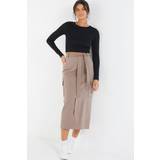 Nylon Skirts Quiz Womens Brown Cargo Midi Skirt Mocha