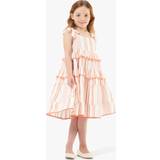Cotton Dresses Angel & Rocket Kids' Nala Striped Scallop Tiered Dress, Orange