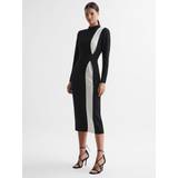 Elastane/Lycra/Spandex Dresses Reiss Womens Black/white Millie Contrast-stripe Stretch-woven Midi