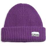 Beanies on sale Ganni Purple Loose Wool Rib Knit Beanie in Royal Purple Women's Royal Purple One