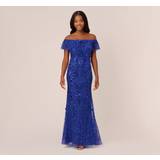 Blue - Evening Gowns Dresses Adrianna Papell Embellished Mesh Bardot Mermaid Gown, Ultra Blue