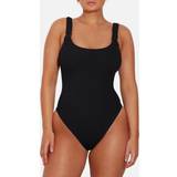Elastane/Lycra/Spandex Swimwear Hunza G Domino Seersucker Swimsuit Black