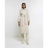 Cashmere Clothing River Island Womens Cream Belted Longline Trench Coat Cream