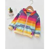 Stripes Outerwear Girls Cute Zipper Pockets Rainbow Striped Hooded Jacket Winter