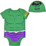 Green Jumpsuits Children's Clothing Short Sleeve Creeper with Cap, Hulk Bodysuit, Baby Romper Set, Green, 9M