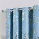 Shein 1pc Blue Thermal Insulated Blackout Curtain With Gold Printed Pattern