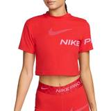 Nike Women's Pro Dri-FIT Short-Sleeve Cropped Graphic Training Top - University Red/Pinksicle