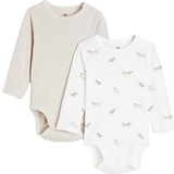 Bodysuits H&M Baby Long-Sleeved Bodysuits 2-pack - White/Dogs