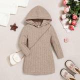 Long Sleeves Dresses Shein Baby Girls' Casual Knitted Hooded Slim Fit Long Sleeve Dress