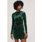 Superdry Dresses Superdry Velvet Long Sleeve Mini Dress, Deepest Green