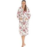 Camille Robes Camille Supersoft Fleece Shawl Collar Floral Bathrobe Ivory 14-16