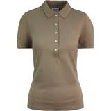 Brown - Women Polo Shirts Lacoste Slim Fit Short Sleeve Womens Brown Polo Shirt PF7845 VDW Cotton