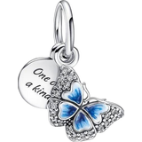 Pandora Butterfly & Quote Double Dangle Charm - Silver/Blue/Transparent