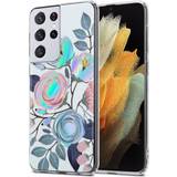 Samsung Galaxy S21 Ultra Mobile Phone Cases Cadorabo PEONIES FLOWERS Flower Case for Samsung Galaxy S21 ULTRA Cover Protection TPU White