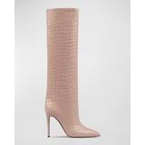 Pink High Boots Paris Texas croc-effect leather knee-high boots pink