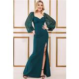 Goddiva Chiffon Sleeve Thigh Split Maxi Dress - Emerald