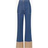 Gucci Trousers & Shorts Gucci Womens Blue/mix Monogram-cuff Flared Straight-leg High-rise Jeans