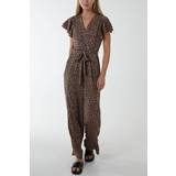 Brown - Women Jumpsuits & Overalls Blue Vanilla Jumpsuit With Ruffle Sleeve And Wrap Front Brown