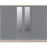 Clothing Storage SECONIQUE Nevada Grey Gloss/Light Oak Effect Veneer Wardrobe 130x182.5cm
