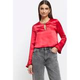 Red Blouses River Island Womens Red Satin Button Keyhole Blouse Red