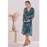 Breathable Dresses Goddiva Maternity Floral Print Wrap Midi Green