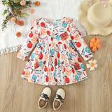 Long Sleeves Dresses Shein Baby Girl'S Fun And Cute Cartoon All-Over Print Dress