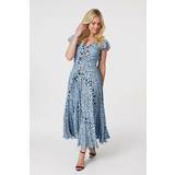 Breathable Dresses Animal Print Ruched Maxi Dress Blue