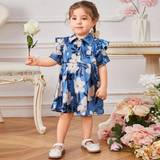 M Dresses Shein Baby Girls' Short-sleeved Dress With Floral Pattern