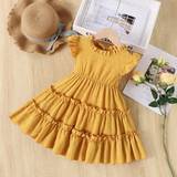 Yellow Dresses Children's Clothing Shein Toddler Girls' Solid Color Dress With Ruffled Hem Detail