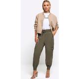 Green - W36 - Women Clothing River Island Womens Petite Khaki Belted Utility Cargo Trousers Khaki 10XS
