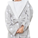 Dressing Gowns Children's Clothing Dreamscene Kid's Star Print Coral Sherpa Fleece Robe - Silver