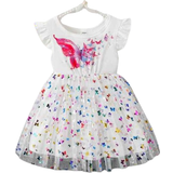 Party dresses - White Shein Toddler Girls' Butterfly Gradient Mesh A-Line Dress, 1pc