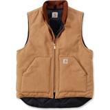 Brown - Men Vests Carhartt Relaxed Fit Firm Duck Insulated Rib Collar Vest - Brown