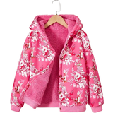 Florals Jackets Children's Clothing Shein Kids Nujoom Girls' Printed Floral Plush Lined Jacket