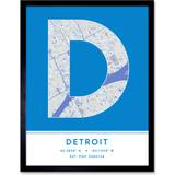 Wee Blue Coo Detroit City Map Blue Photo Frame 33.3x43.3cm