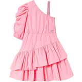 Ruffled dresses - Zipper Twinset One-Shoulder Poplin Dress - Shocking Pink