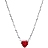 Red Necklaces Pandora Sparkling Heart Shaped Halo Necklace - Silver/Red/Transparent