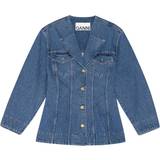 Women Blazers Ganni Fitted Denim Blazer in Mid Blue Vintage Cotton/Organic Cotton Women's Mid Blue Vintage
