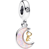 Gold Charms & Pendants Pandora Two-tone Key & Moon Dangle Charm - Silver/Gold/Opal