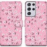 Samsung Galaxy S21 Ultra Mobile Phone Cases Cadorabo Flower Rain No. 6 Case for Samsung Galaxy S21 ULTRA Protective Cover with magnetic closure, stand function and card slot Pink