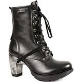 New Rock Shoes New Rock Womens Ladies Black Leather Gothic Trail Boots- TR001-S1