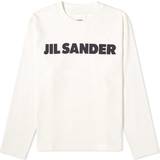 Beige - Women T-shirts & Tank Tops Jil Sander Womens Porcelain Logo-print Long-sleeved Cotton-jersey T-shirt
